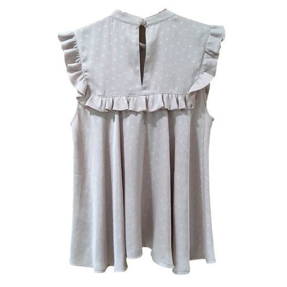 Hinge satin polka dot ruffle top beige M - Picture 2 of 4